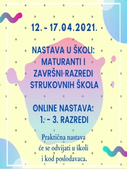 Odluka o izvođenju nastave od 12. do 17.4.2021.