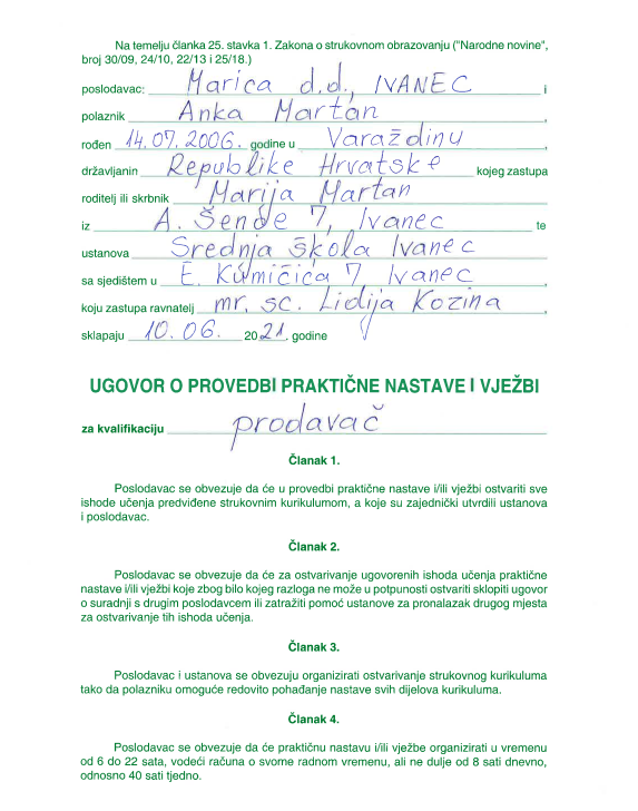 ugovor prodavač